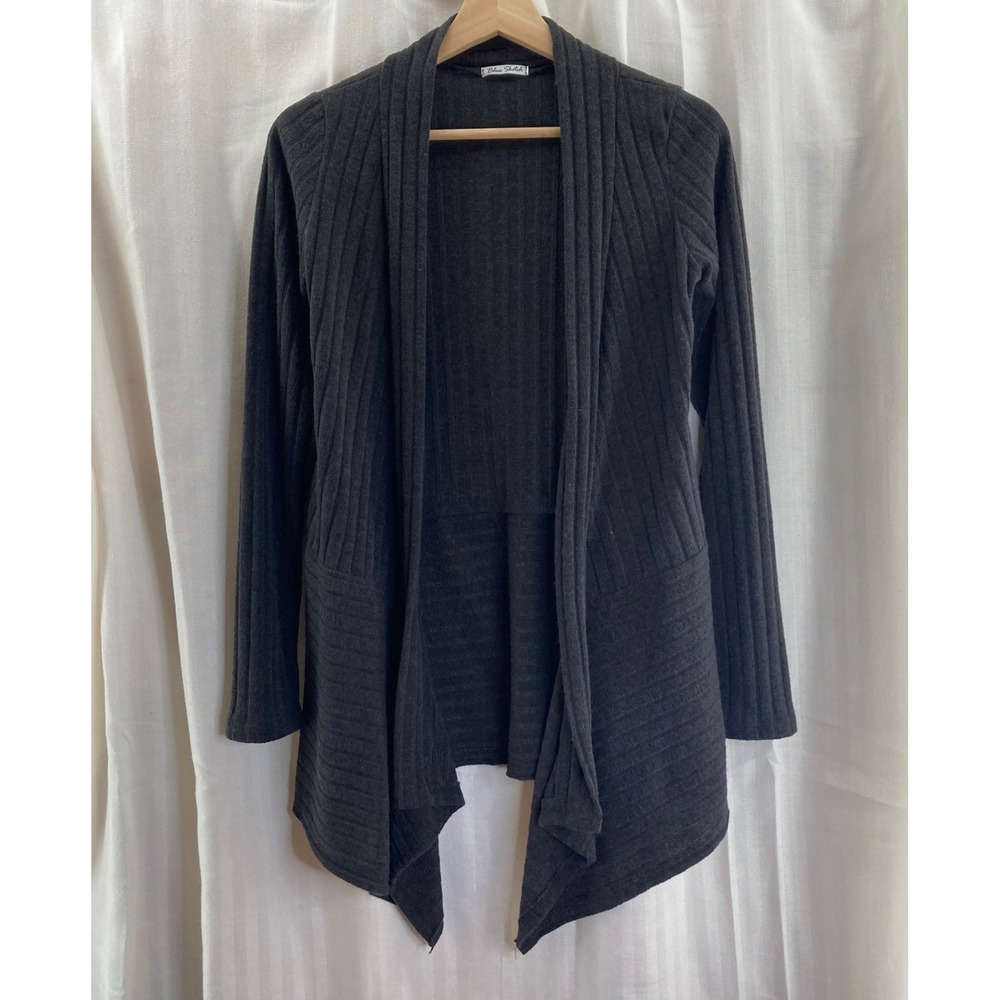 Blue Sketch Women's Charcoal Gray‎ Ribbed Open Front Cardigan Sweater Small